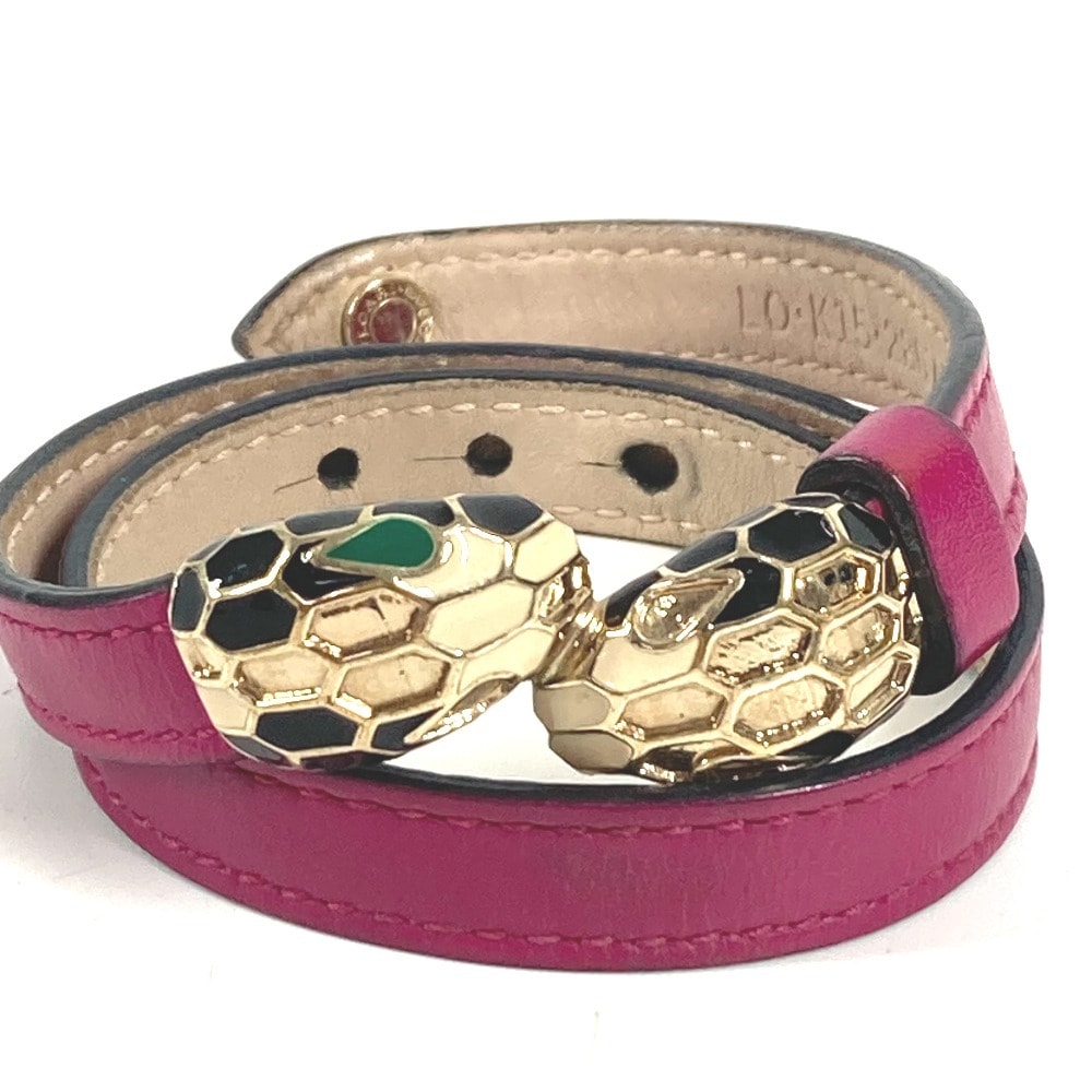 ブルガリ BVLGARI セルペンティ フォーエバー ロゴ 2重ブレスレット バングル アクセサリー ジュエリー ブレスレット レザー ピンク系