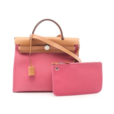 エルメス HERMES エールバッグジップPM ハンドバッグ バッグ キャンバス レザー トワルオフィシエ / ヴァッシュハンター トワルオフィシエ ローズウッド □P刻印(2012年製造) レディース ピンク系 / ブラウン系 【中古】