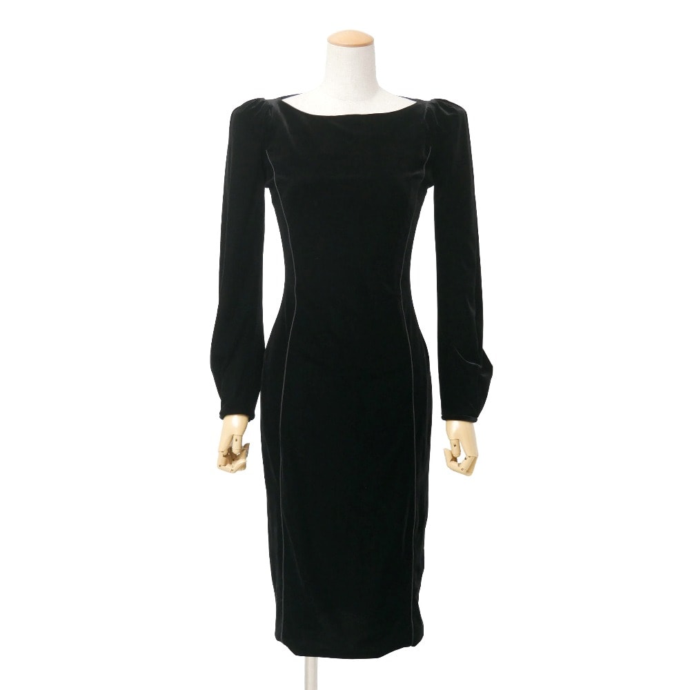 ■美品■GIORGIO ARMANI ジョルジオアルマーニ ワンピース サイズ38 黒タグ ベロア ストレッチ タイトワンピース ブランド古着【中古】20260325/RA8492