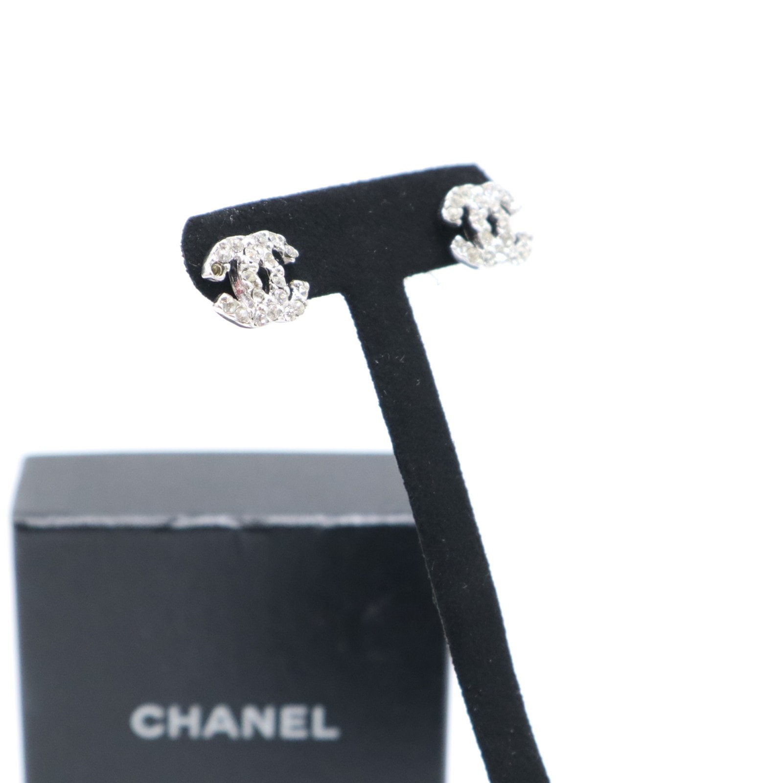 美品 CHANEL シャネル ココマーク ラインストーン ピアス SP ピアス シルバー SP レディース