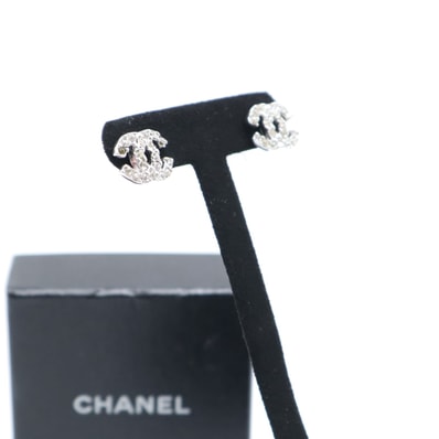 美品 CHANEL シャネル ココマーク ラインストーン ピアス SP ピアス シルバー SP レディース