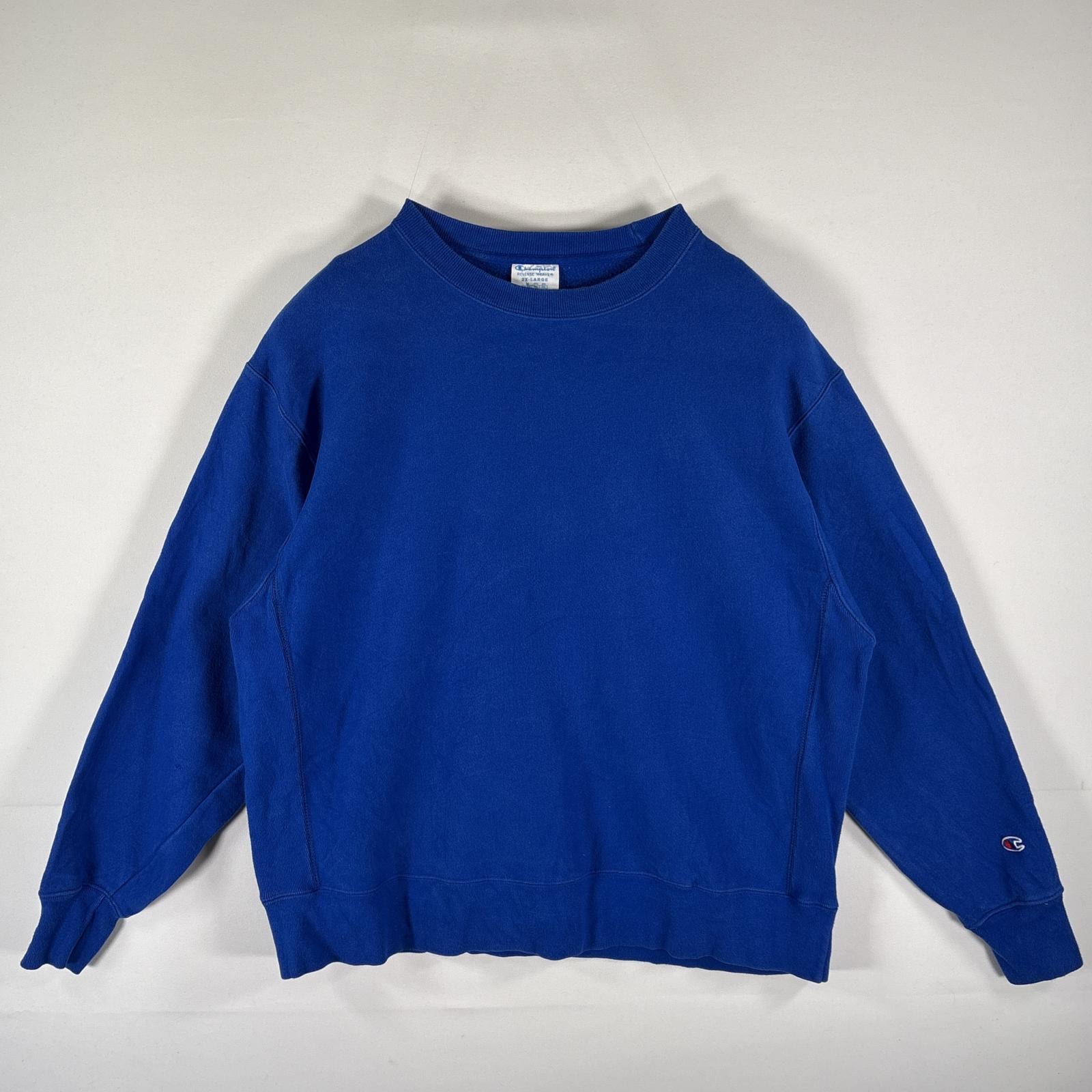 古着 チャンピオン Champion スウェット リバースウィーブ トレーナー 目無し 無地 クルーネック 大きいサイズ 14041 ブルー メンズ