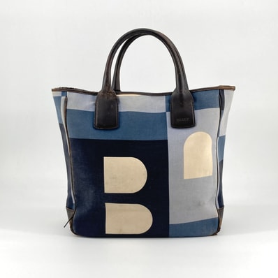 BALLY(バリー) ビジーB キャンバス×レザー トートバッグ ブルー×マルチカラー