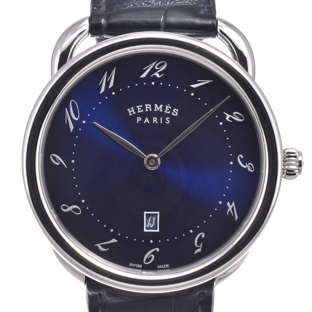 エルメス HERMES AR7Q.810 アルソー デイト ブルー クォーツ メンズ 美品 内箱付き 腕時計 M#151033