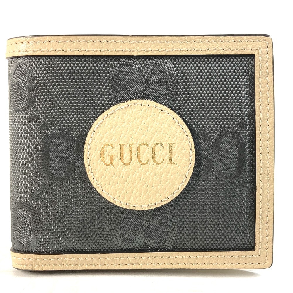 グッチ GUCCI オフザグリッド Off The Grid 625574 ロゴ コンパクトウォレット 2つ折り財布 ナイロン/レザー ブラック×ベージュ 新品同様