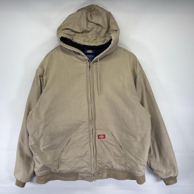 古着 ディッキーズ Dickies ダック ジャケット 中綿 フルジップ ワンポイント ワーク 大きいサイズ 2XL ベージュ系 メンズ