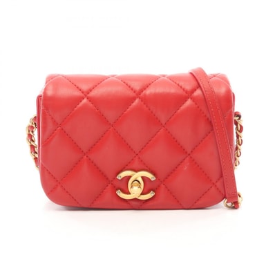 シャネル CHANEL マトラッセ ミニ ショルダーバッグ バッグ ラムスキン(羊革) レディース レッド系 【中古】