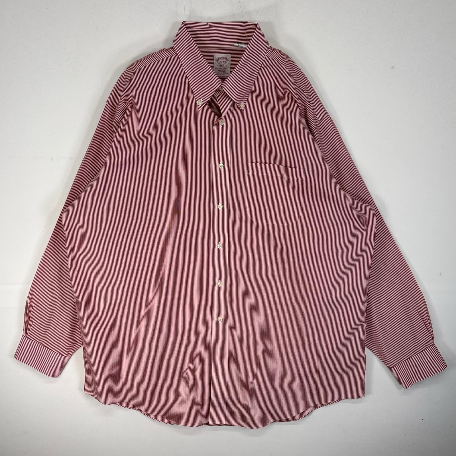 古着 ブルックスブラザーズ Brooks Brothers 長袖シャツ 胸ポケ 346 ボタンダウン XL  レッド系 ストライプ メンズ
