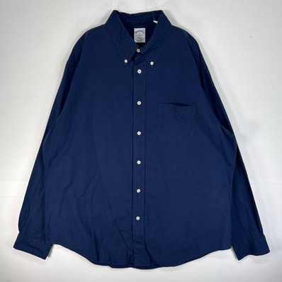 古着 ブルックスブラザーズ Brooks Brothers 長袖シャツ 1818 REGENT 胸ポケ XL ネイビー系 無地 メンズ