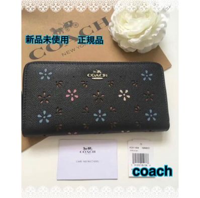 coach 長財布 パンチングフローラル ネイビー 新品 花柄 花模様