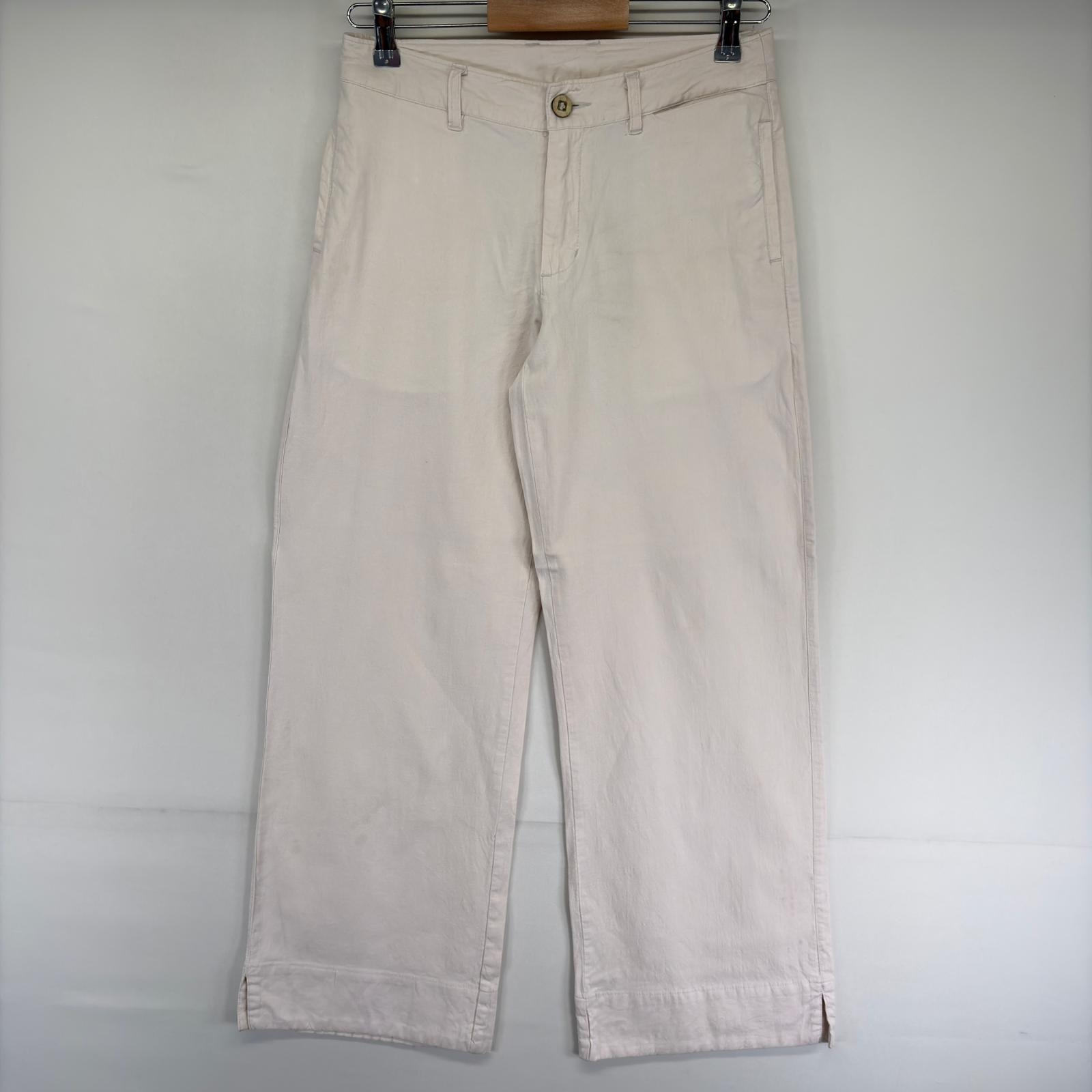 古着 パタゴニア patagonia パンツ ワンポイント ワイドパンツ 麻 ストレート ジッパーフライ アウトドア  ホワイト系 レディース