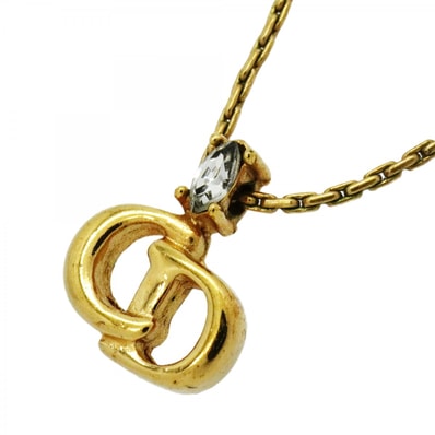 ★SALE【6jcb0721-k】クリスチャンディオール ネックレス CDロゴ GPメッキ ラインストーン ゴールド【中古】レディース