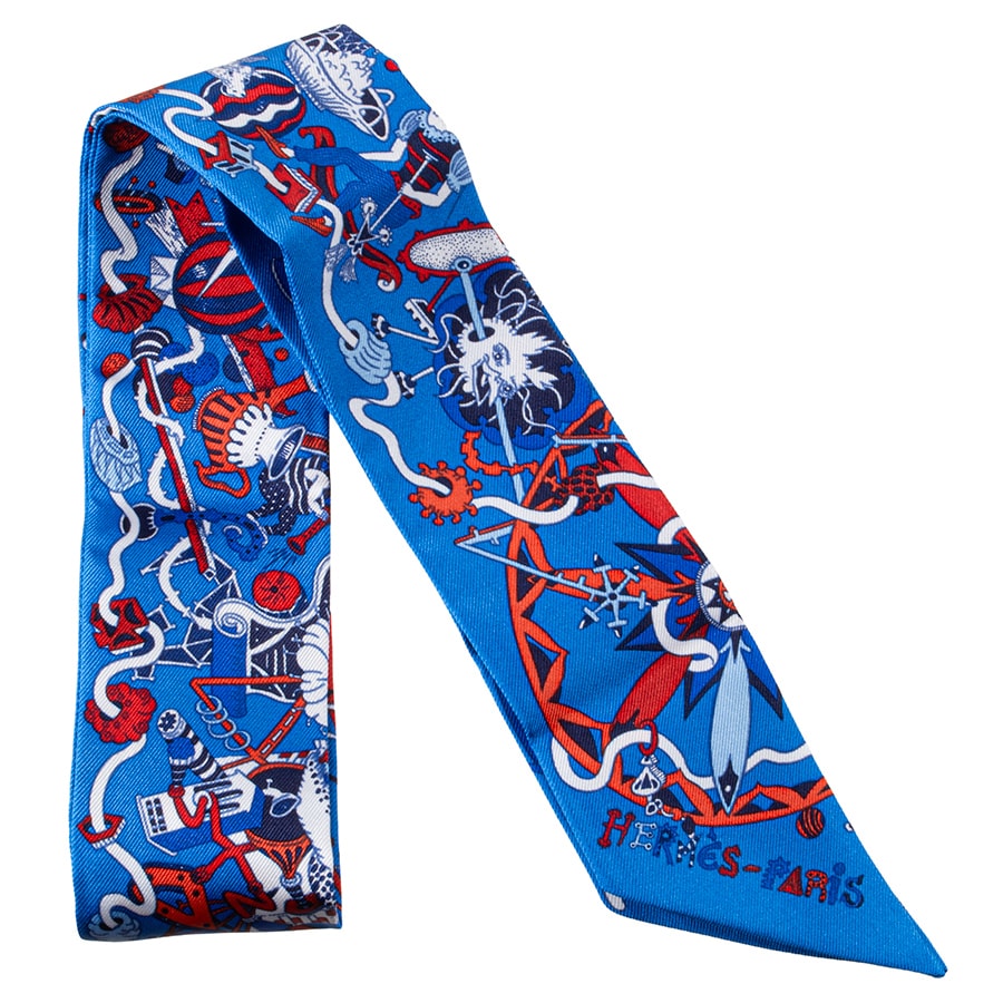 HERMES エルメス La Folle Parade ラ フォル パラード 062899S 03 ツイリー スカーフ ブルー レッド【中古】