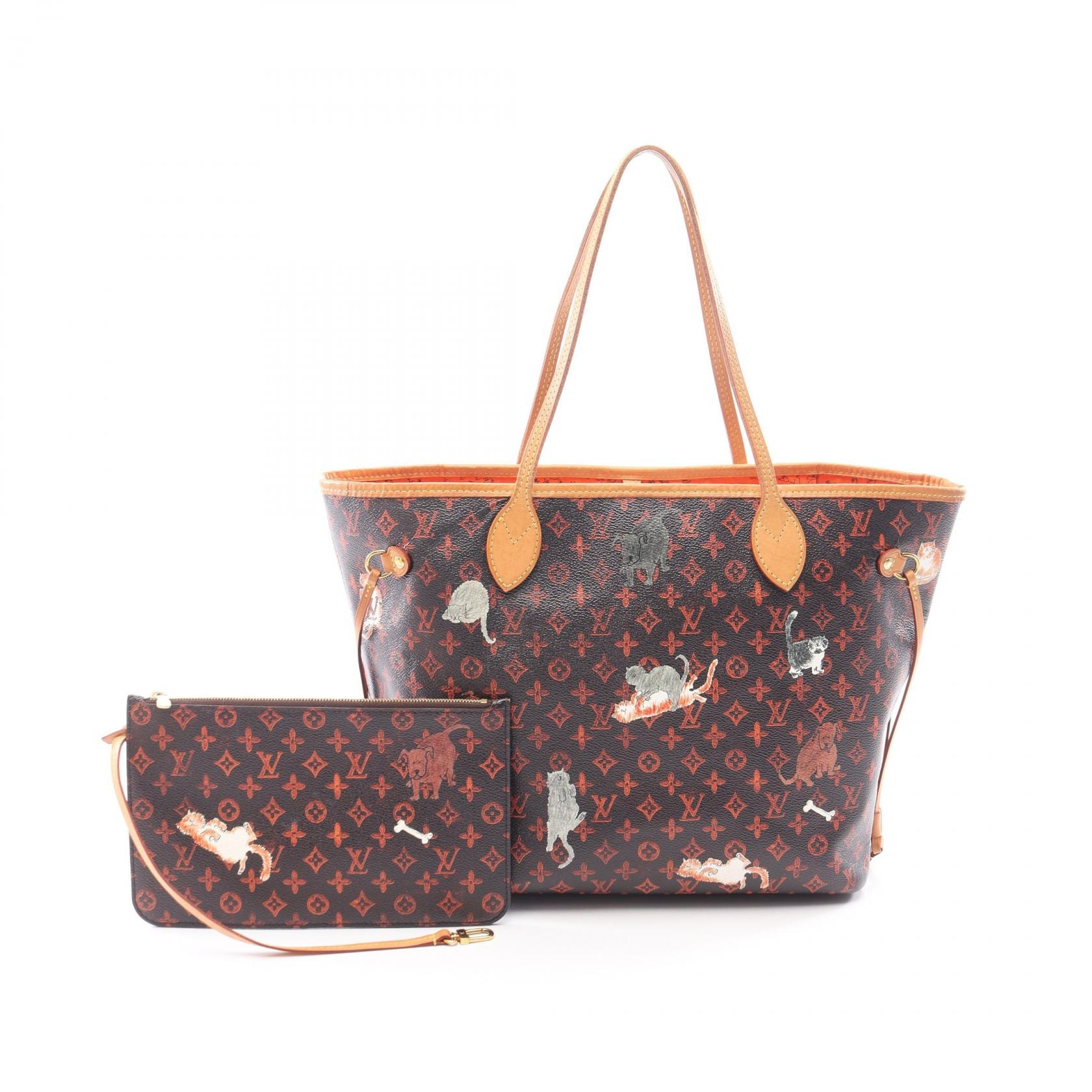 ルイ・ヴィトン LOUIS VUITTON ネヴァーフルMM キャットグラム トートバッグ バッグ PVCコーティングキャンバス レザー モノグラム レディース ブラウン系 M44441 【中古】