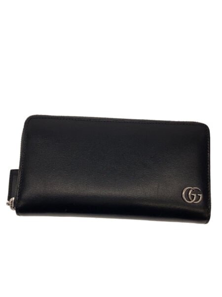 GUCCI GG Marmont Leather Zip Around Wallet "Black/Silver"