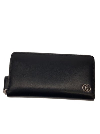 GUCCI GG Marmont Leather Zip Around Wallet "Black/Silver"