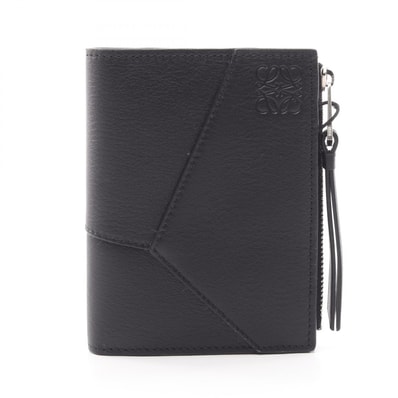ロエベ LOEWE パズル スリム コンパクト ウォレット 二つ折り財布 財布 レザー レディース ブラック系 【中古】