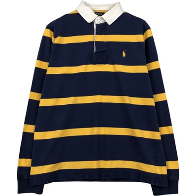 古着 ラルフローレン Ralph Lauren POLO RALPH LAUREN CUSTOM SLIM FIT ボーダー柄 長袖 ラガーシャツ メンズM相当/eaa652208