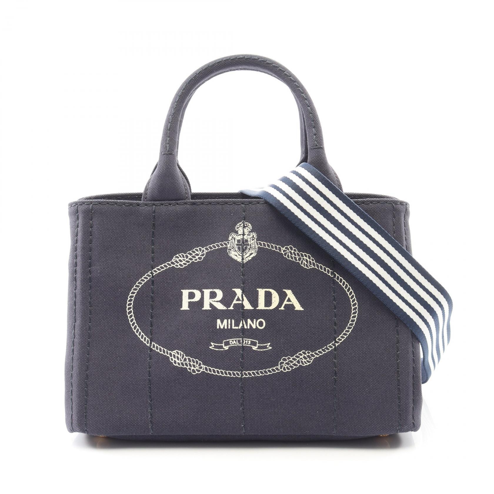 プラダ PRADA CANAPA カナパ 2WAY トートバッグ バッグ キャンバス レディース ネイビー系 1BG439 【中古】