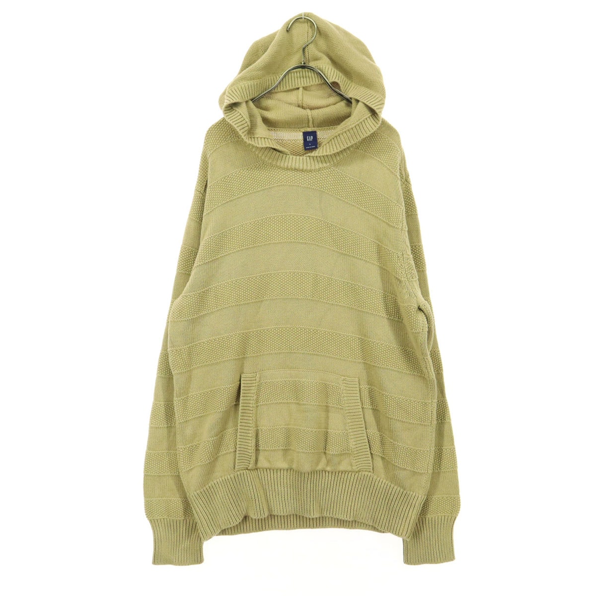 美品 GAP ギャップ ボーダー柄 長袖 フード付 ウール セーター L ベージュ