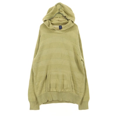 美品 GAP ギャップ ボーダー柄 長袖 フード付 ウール セーター L ベージュ