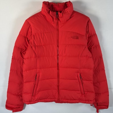古着 ザ・ノースフェイス THE NORTH FACE ダウンジャケット ワンポイントロゴ アウトドア フルジップ 700fill M オレンジ系 レディース