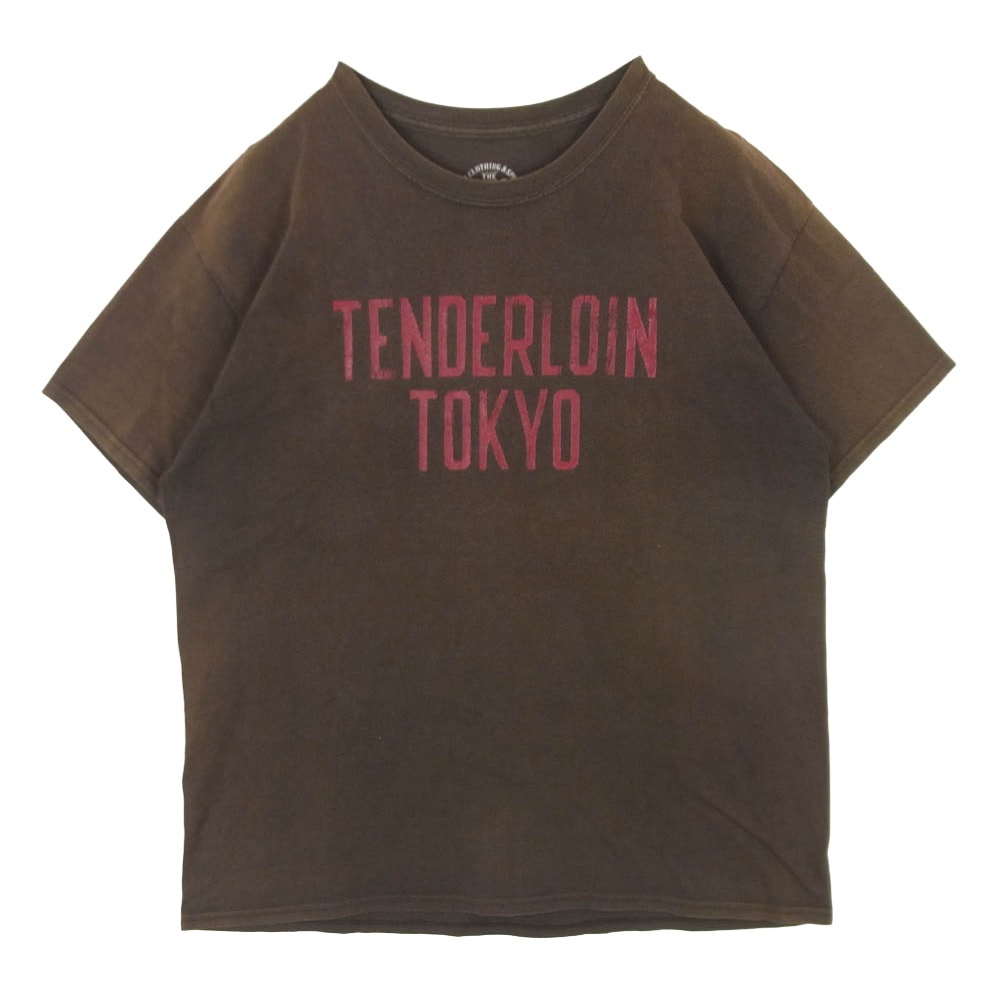 TENDERLOIN テンダーロイン 15SS 本店限定 T-TEE TENDERLOIN TOKYO ユーズド加工 ロゴプリント Tシャツ 半袖 カットソー ブラウン系 L【中古】