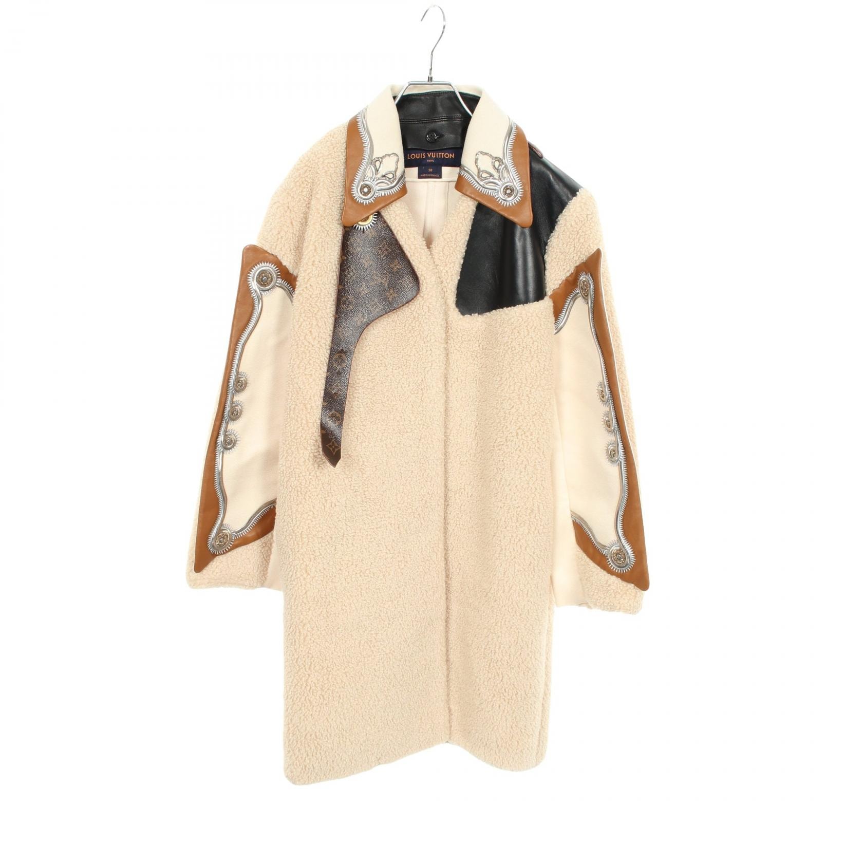 ルイ・ヴィトン LOUIS VUITTON ボア 切替 ウエスタン 衣料品 アウター ウール カシミヤ シルク / レザー レディース アイボリー系 / ブラウン系 / マルチカラー FFMB881JR 【中古】
