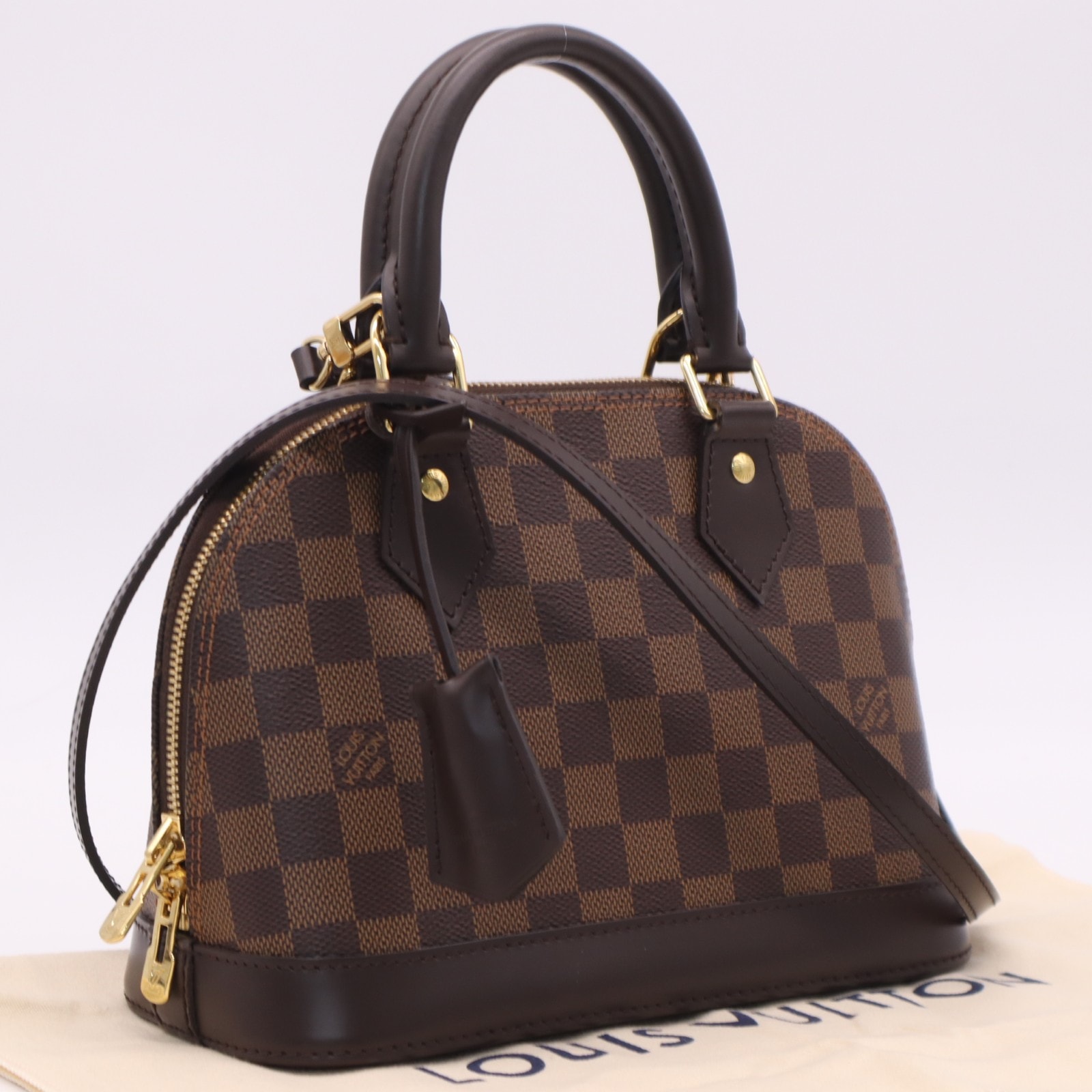 極美品 LOUIS VUITTON ルイ・ヴィトン ダミエ アルマBB N41221 ハンドバッグ ブラウン ベージュ コーティングキャンバス レザー レディース