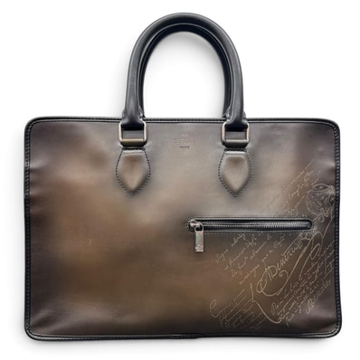 Berluti 美品 ベルルッティ アンジュール カリグラフィー ブリーフケース ビジネスバッグ ヴェネチア カーフレザー ブラウン メンズ ハンドバッグ ABランク 中古 鑑定済 ベルルッティバッグ