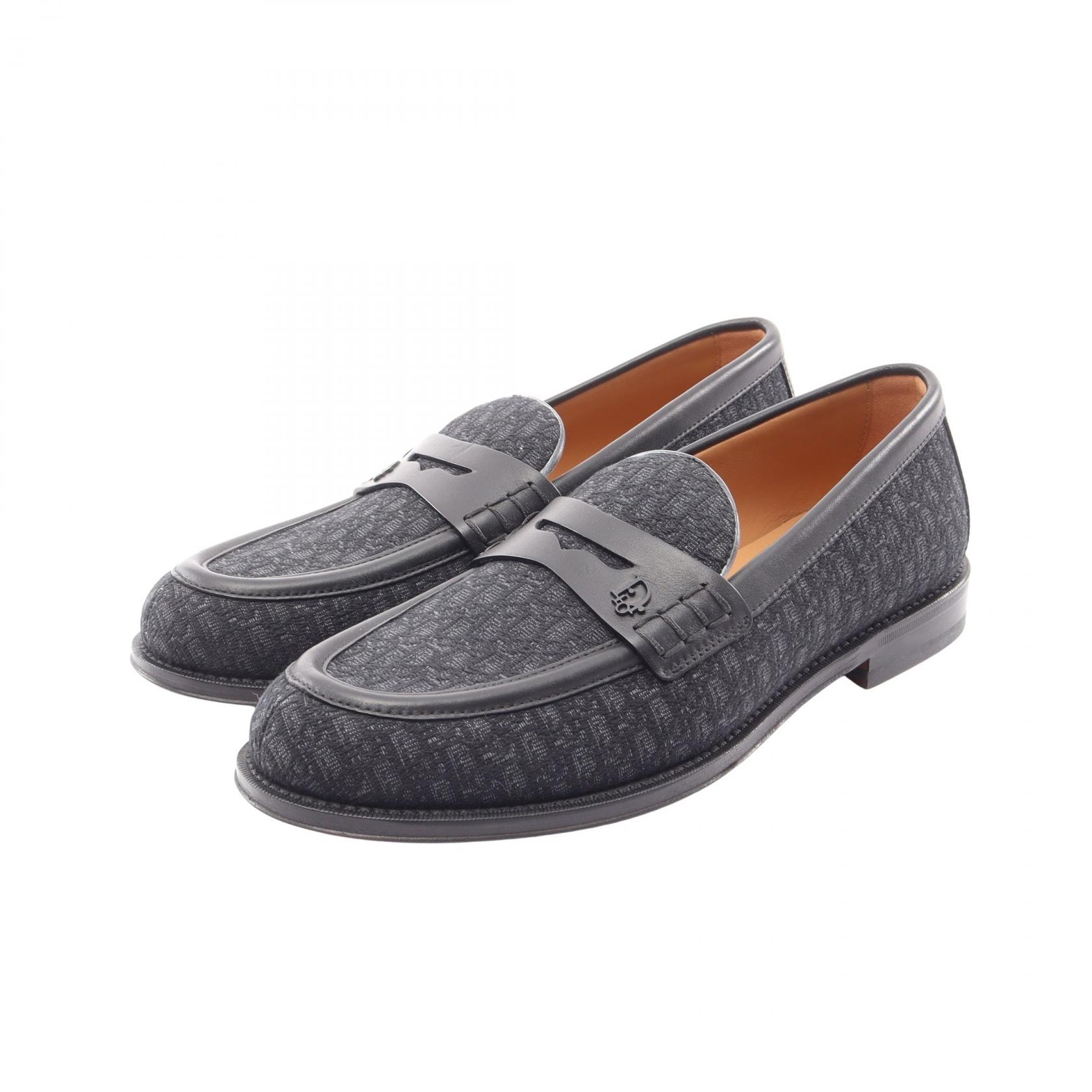 ディオール Dior Dior Granville オブリークジャカード ドレスシューズ ローファー 靴 キャンバス レザー メンズ ブラック系 【中古】