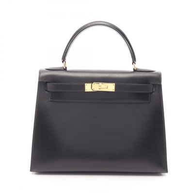 エルメス HERMES ケリー28 2WAY 外縫い ハンドバッグ バッグ カーフ(牛革) ボックスカーフ ○Y刻印(1995年製造) レディース ブラック系 【中古】