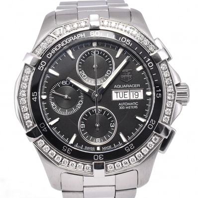 値下 タグホイヤー TAG HEUER CAF2014.BA0815 アクアレーサー ダイヤモンドベゼル クロノグラフ デイデイト メンズ 良品 G#144741