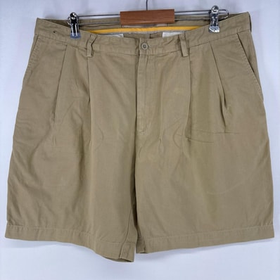 古着 ノーティカ NAUTICA ショートパンツ チノパン ツータック ワンポイントロゴ ジップ ハーフパンツ w38 ベージュ メンズ