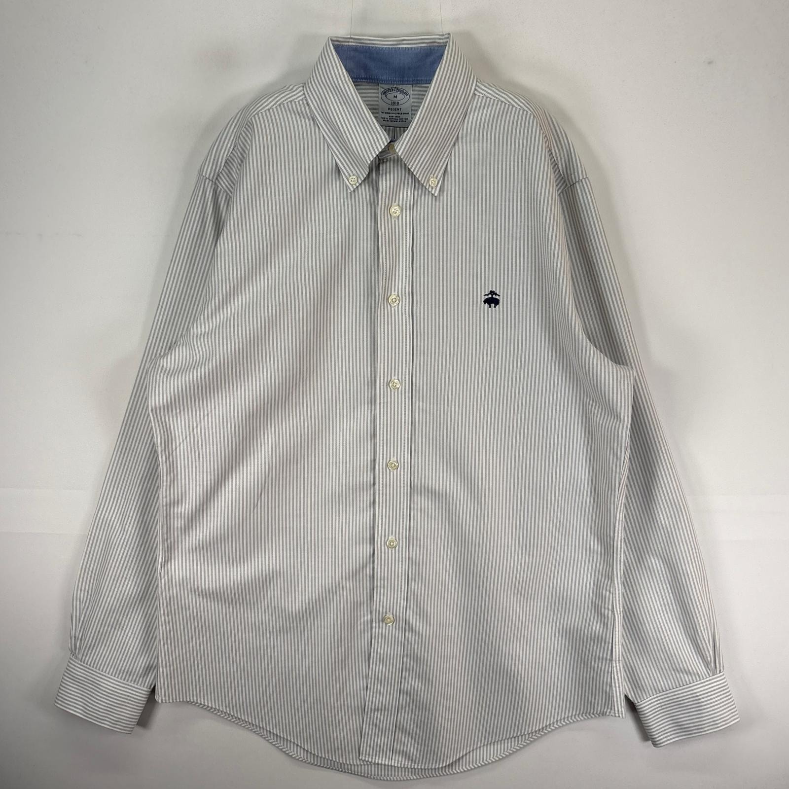古着 ブルックスブラザーズ Brooks Brothers 長袖シャツ ボタンダウン ワンポイント M  グレー系 ストライプ メンズ