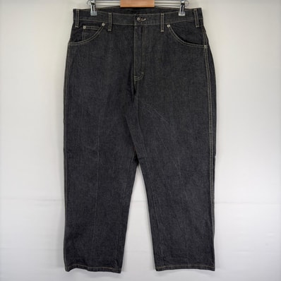 古着 ディッキーズ Dickies デニム パンツ 5ポケット ワンポイントロゴ ジーンズ ジーパン ジップ w36 L32 ブラック系 メンズ