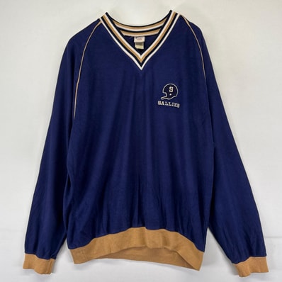 古着 80's/80年代 チャンピオン Champion USA製 長袖シャツ 刺繍 プルオーバー ラグラン ロンT トレーナー L ネイビー系 メンズ