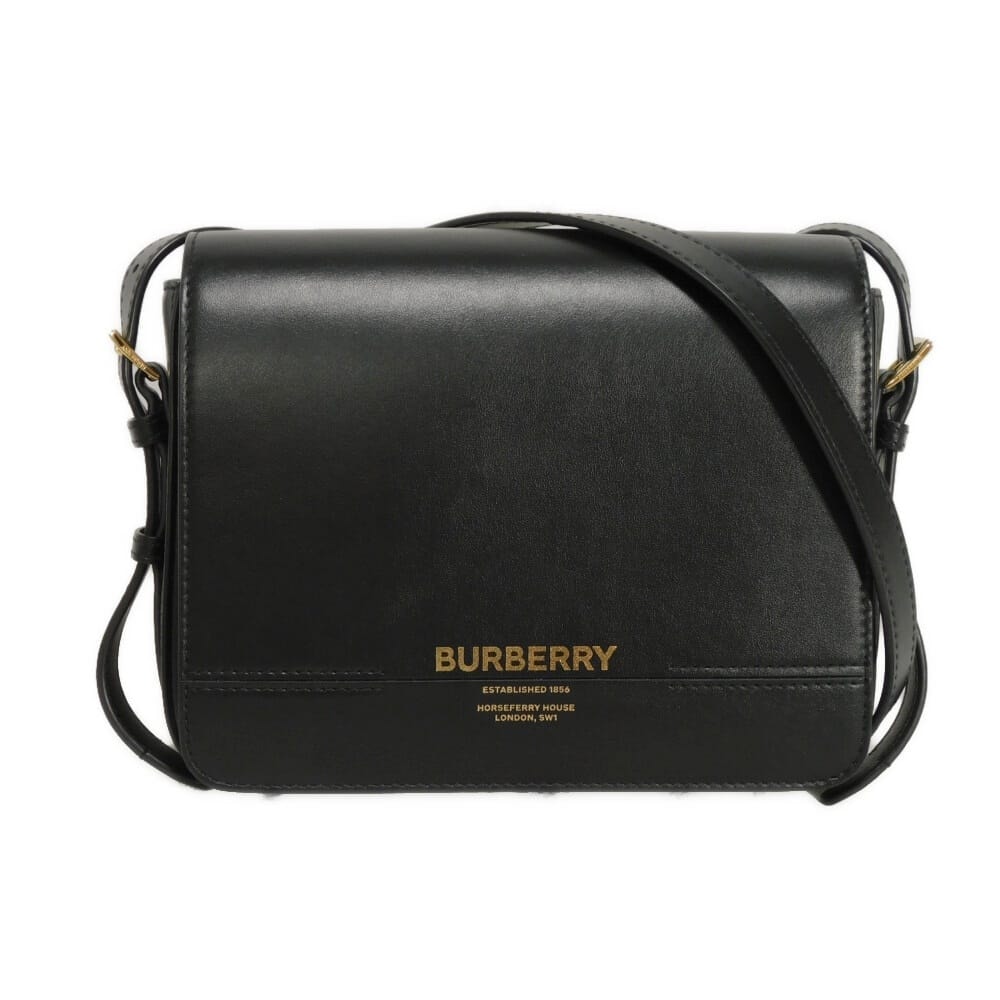 BURBERRY バーバリー グレース スモール クロスボディ カーフ 箔押し ゴールド フラップ マグネット 美品 斜め掛け ポシェット ロゴ ブラック ショルダーバッグ 8067035