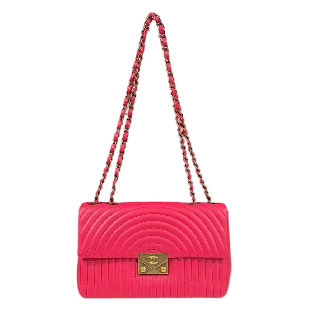 シャネル デザインステッチ ショルダーバッグ ラムスキン ピンク レディース CHANEL 中古