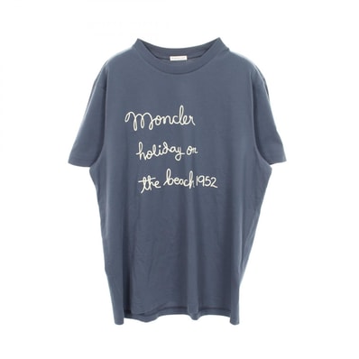 モンクレール MONCLER ロゴ刺繍 半袖Tシャツ 衣料品 トップス コットン メンズ ブルー系 8C00053 【中古】