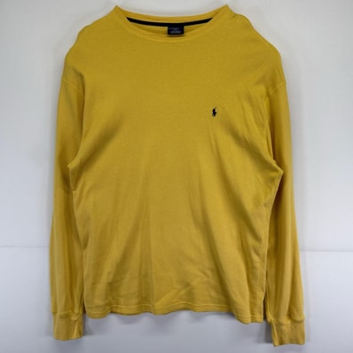古着 ポロ・ラルフローレン POLO RALPH LAUREN 長袖Tシャツ 大きいサイズ ワンポイントロゴ ワッフル生地 2XL イエロー メンズ
