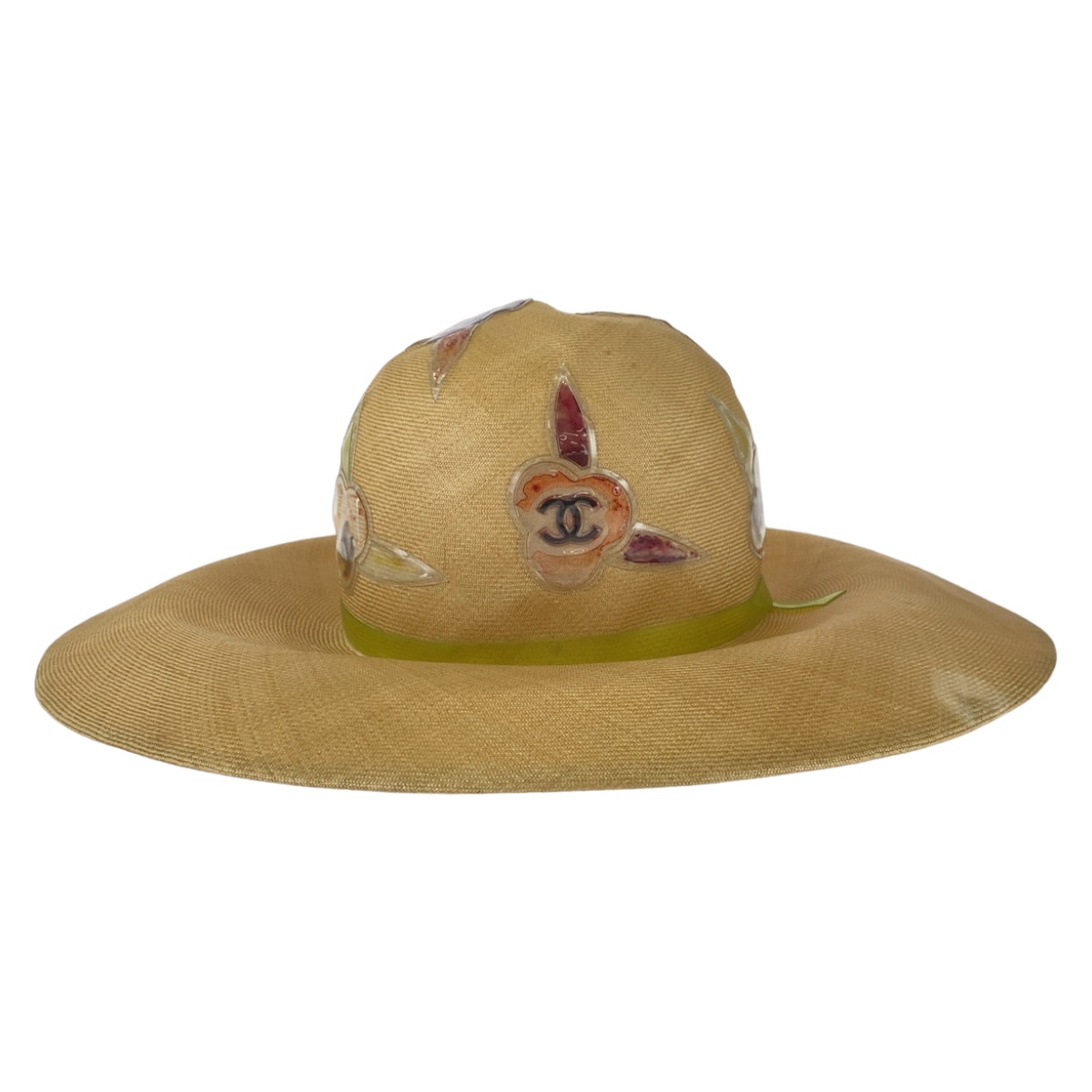 CHANEL ココマーク ストローハット 麦わら帽子 ホワイト グリーン 楽天