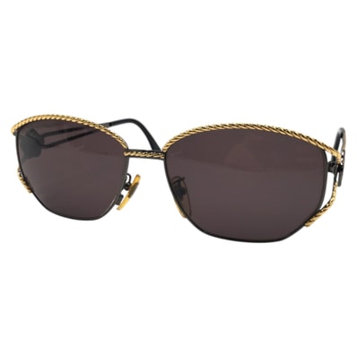 FENDI フェンディ ヴィンテージ ブラック 黒 ゴールド メタル サングラス 男女兼用 バタフライ 410536 【中古】