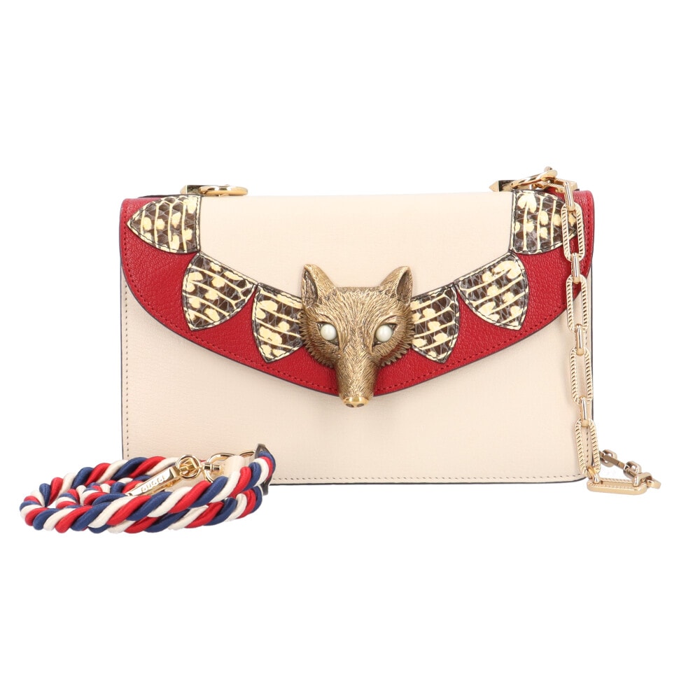 グッチ フォックス Broche ショルダーバッグ レザー 466433 ベージュ レディース GUCCI  中古