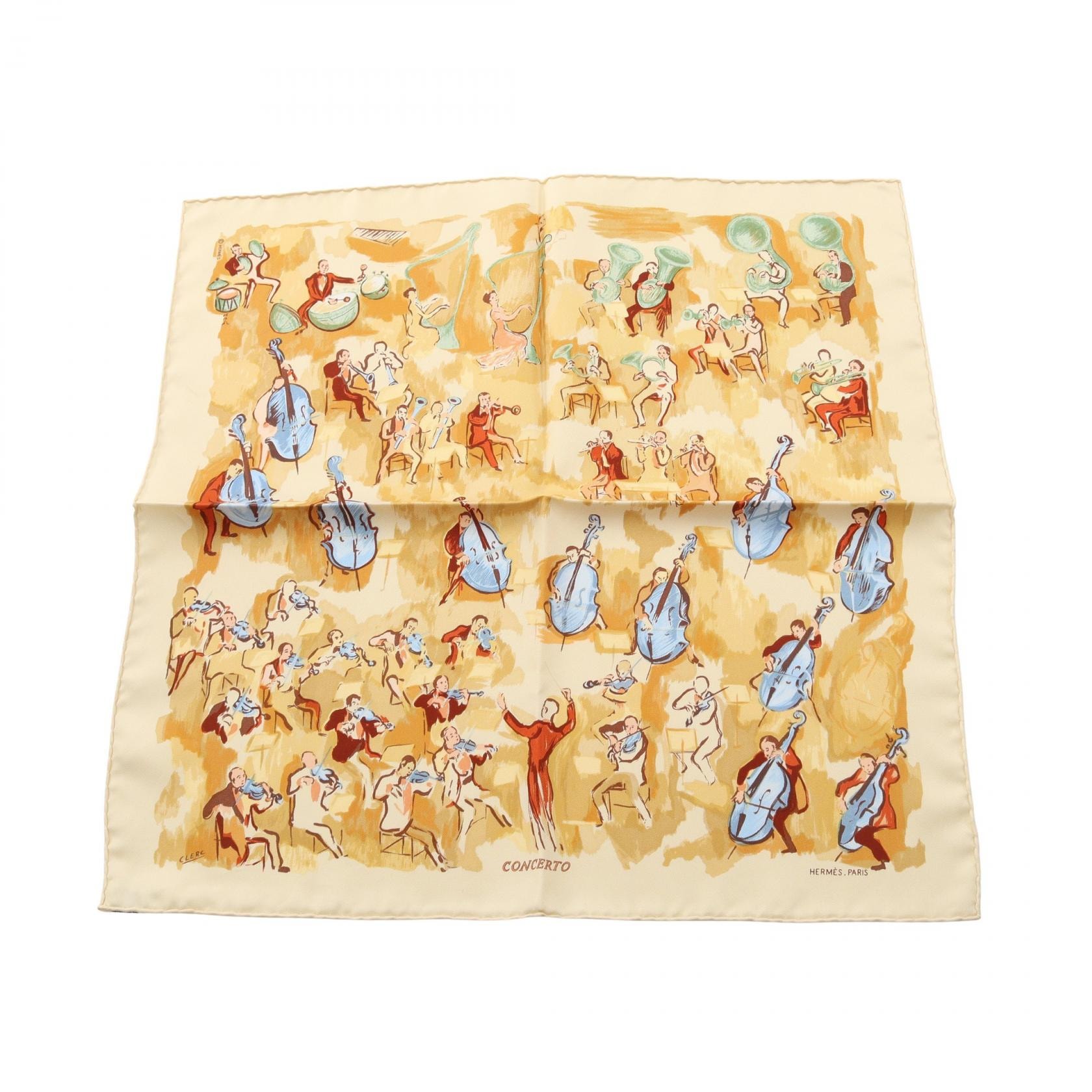 エルメス HERMES プチカレ カレ40 CONCERTO スカーフ 衣料品 シルク シルク ベージュ レディース アイボリー系 / ベージュ系 / マルチカラー 【中古】