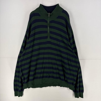 古着 ノーティカ NAUTICA トレーナー ハーフジップ 刺繍 大きいサイズ ワンポイント ニット セーター 4XL グリーン系 ボーダー メンズ
