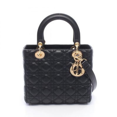 ディオール Dior レディディオール カナージュ 2WAY ハンドバッグ バッグ レザー レディース ブラック系 CAL44550 【中古】