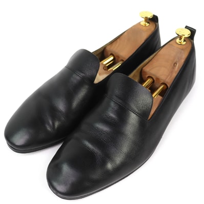 良品 エルメスホースキャリッジ レザーシューズ スリッポン ブラック 44