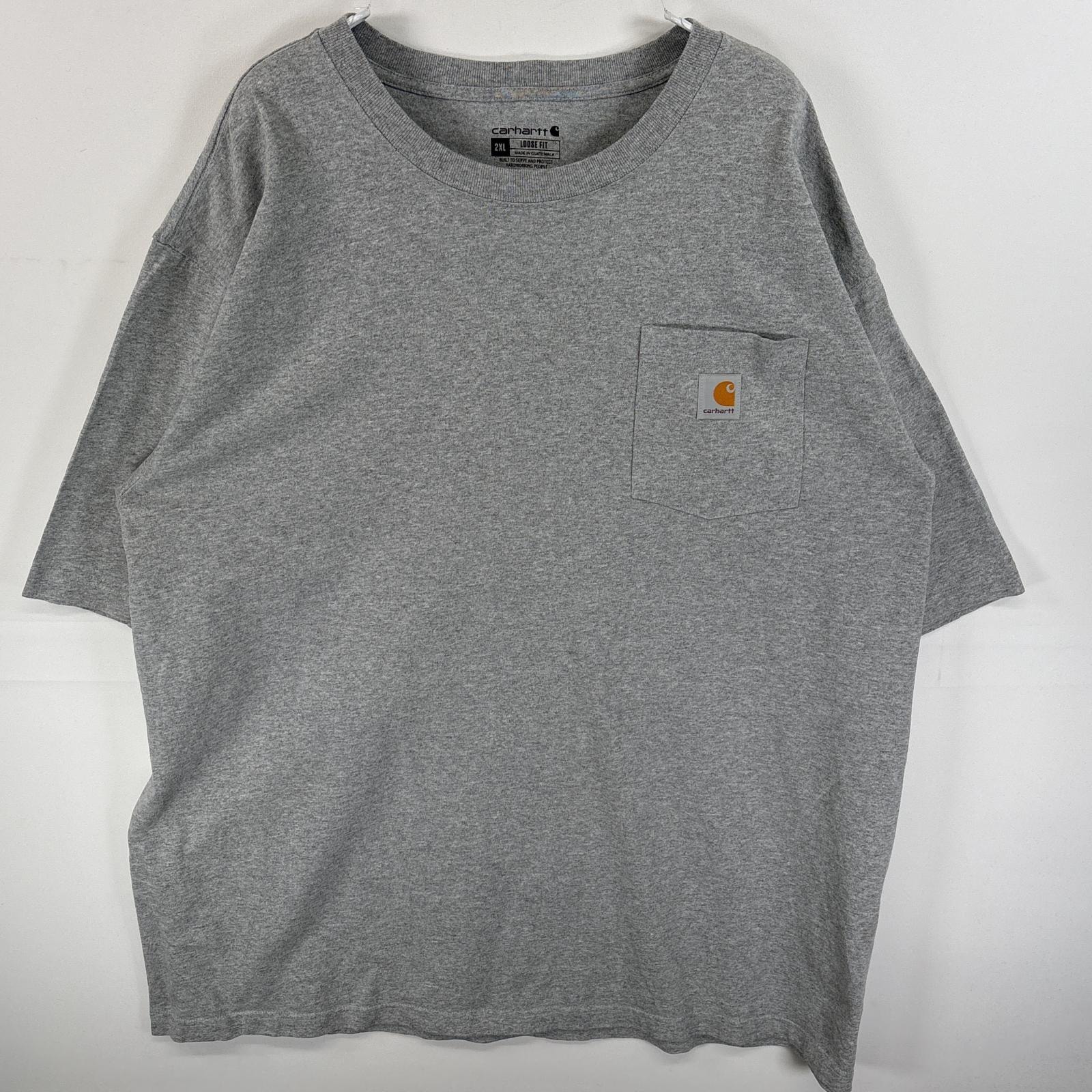 古着 カーハート Carhartt 半袖Tシャツ ワンポイント ロゴ 胸ポケ 混色生地 2XL  グレー系 無地 メンズ