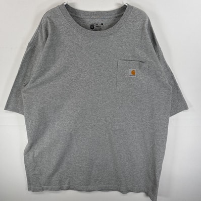 古着 カーハート Carhartt 半袖Tシャツ ワンポイント ロゴ 胸ポケ 混色生地 2XL グレー系 無地 メンズ